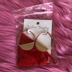 ❤️New Fashion Jewelry Gold and Red Tassel Loop Earrings